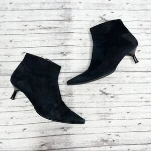 LK BENNETT Booties Womens Size 37.5 Suede Pointed Toe Kitten Heel Ankle Boots